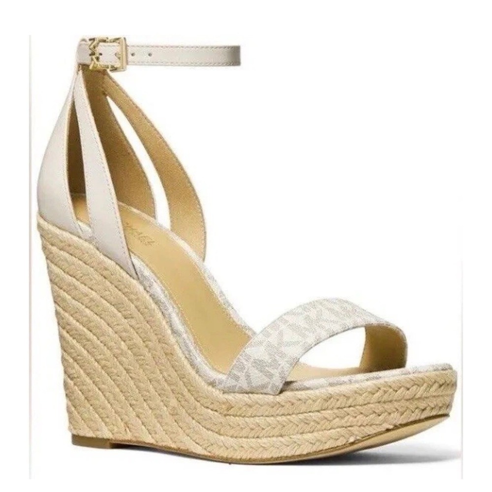 MICHAEL Michael Kors Kimberly Logo and Leather Wedge Espradille Sandals size 7